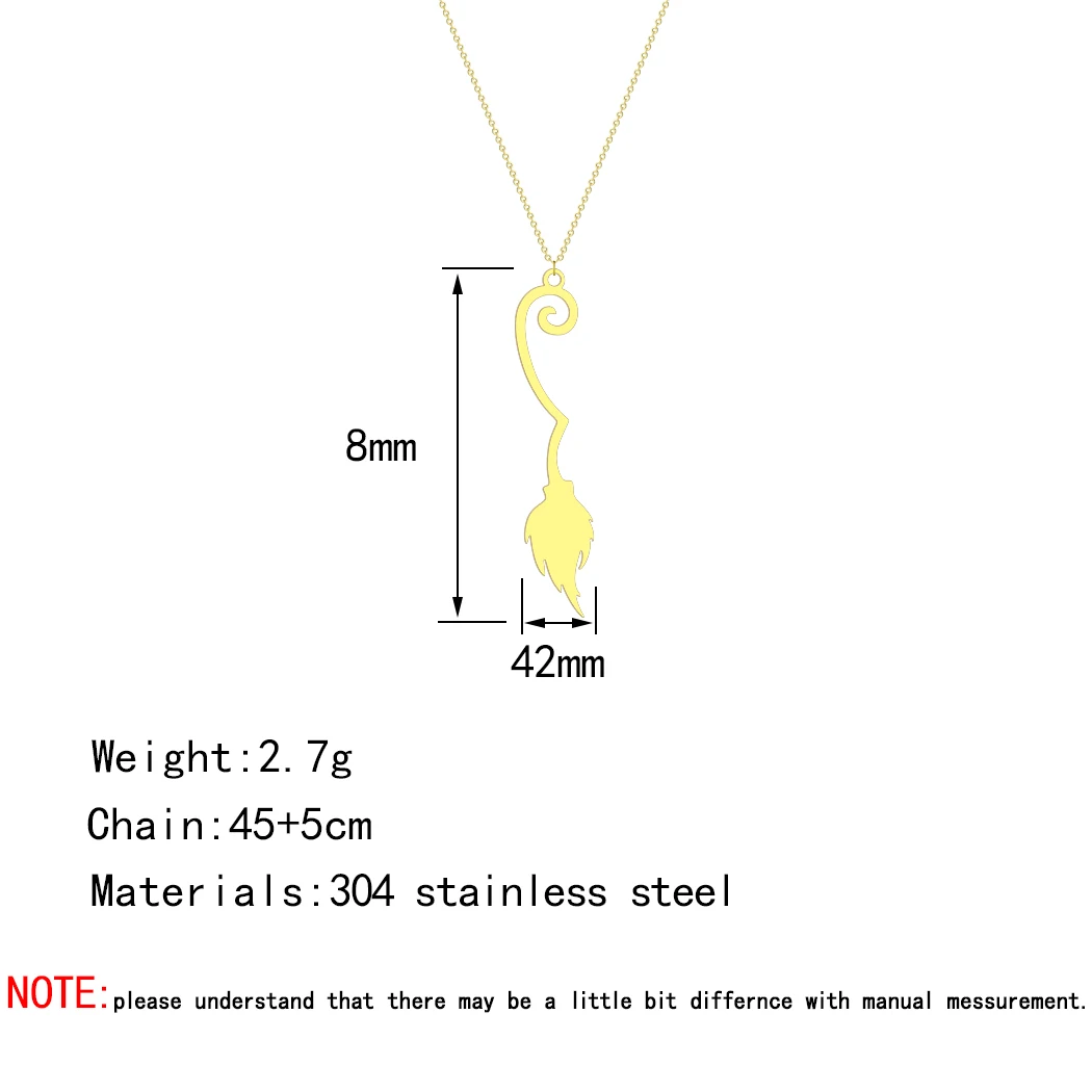 CHENGXUN Magic Witch Broom Pendant Necklace for Women Love Heart Stainless Steel Broomstick Neck Chain Jewelry Statement Gifts