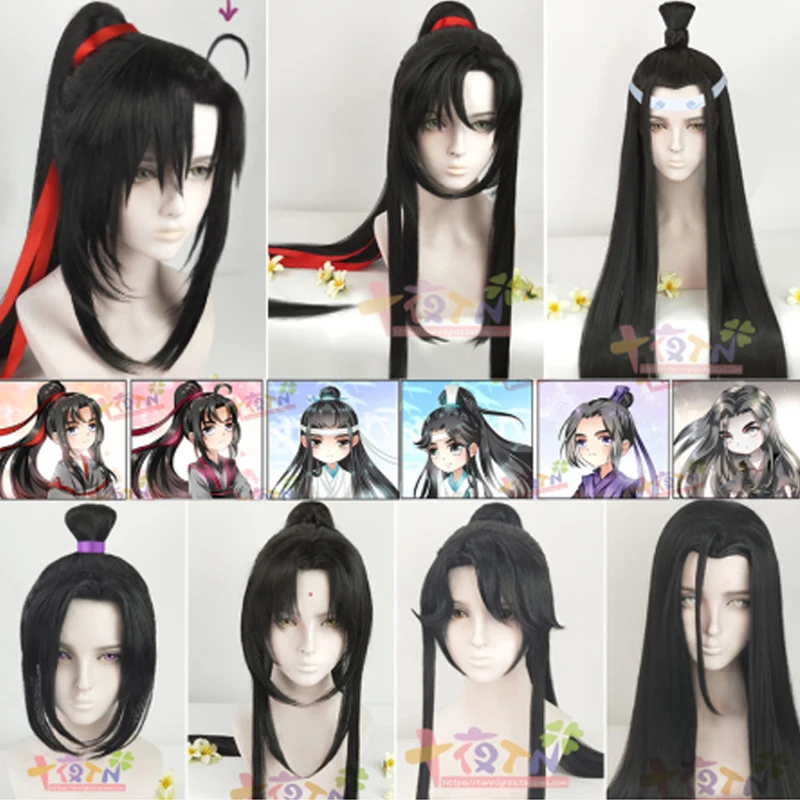 

Wei Wu Xian Yiling Patriarch From Mo Dao Zu Shi Cosplay Wigs Grandmaster of Demonic Cultivation Black Synthetic Hair + Wig Cap