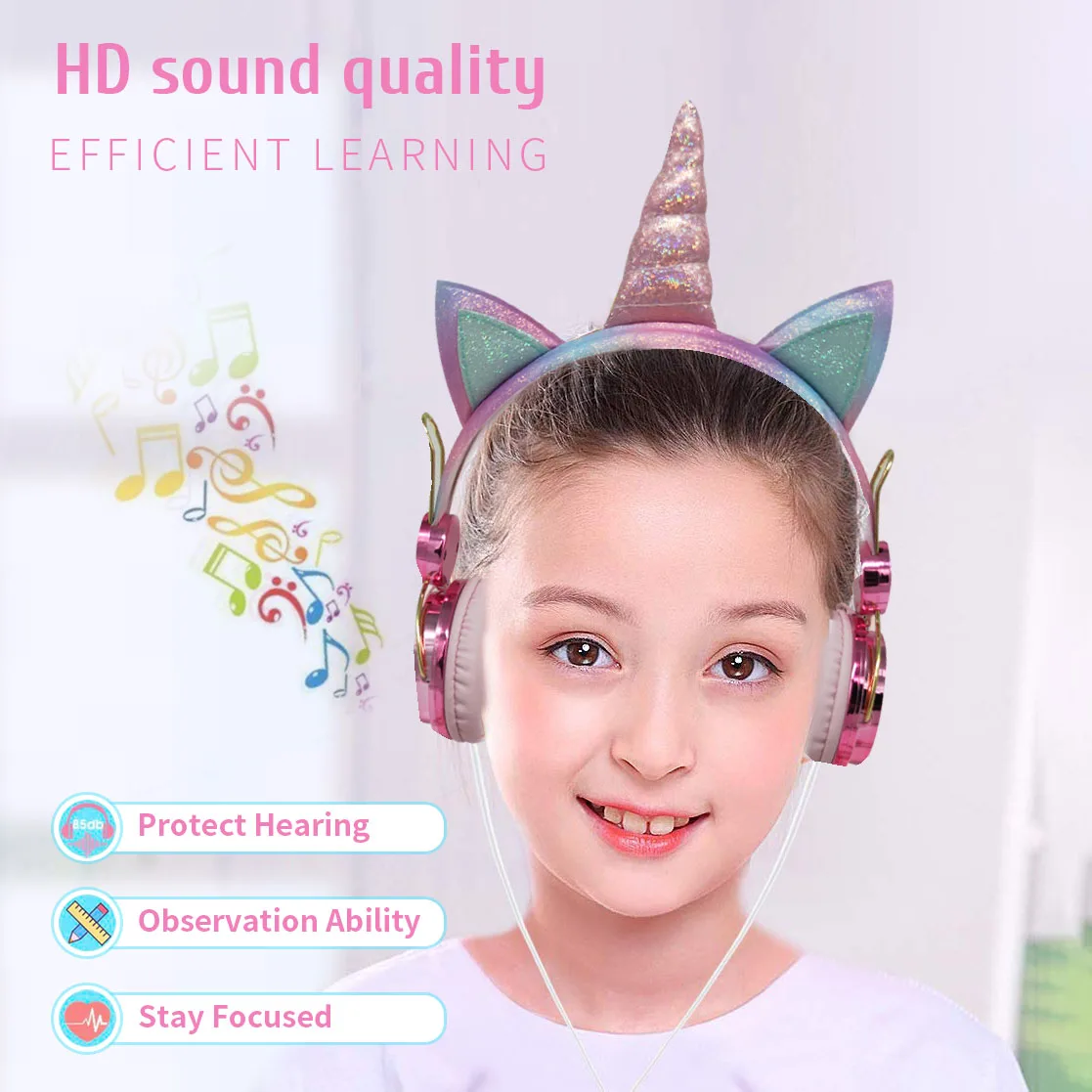 Auriculares con cable y diseño de Unicornio para niños y niñas, audífonos con cable, regalo para niños