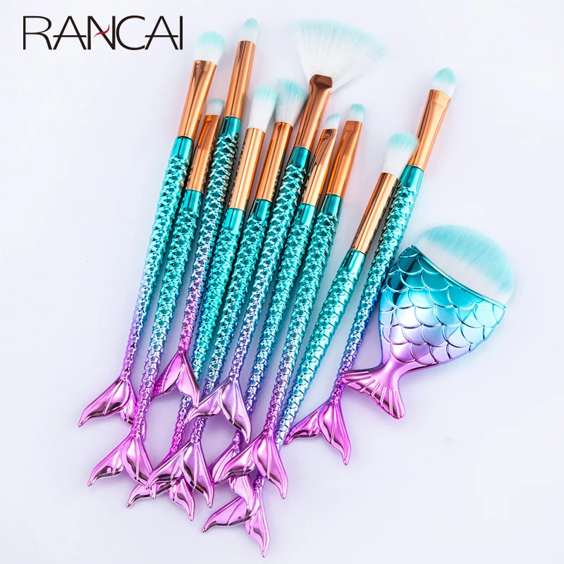 10/11pcs Makeup Brushes Kit maquiagem maquillaje New Mermaid Foundation Eyebrow Eyeliner Cosmetic makeup Brushes