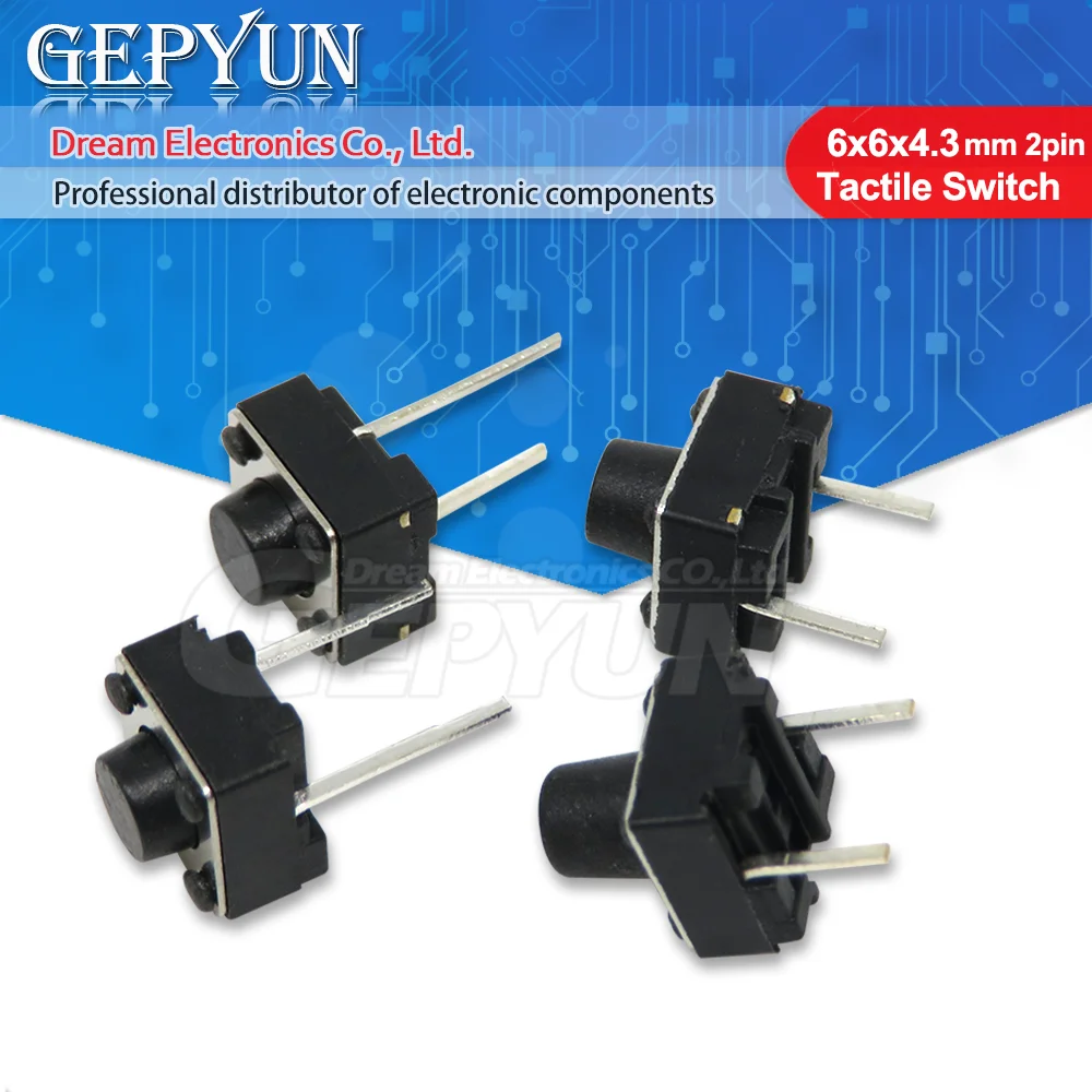 50Pcs Tactile Switch Momentary Tact  2pins 6x6x4.3/5/6/7mm 6*6*4.3mm 5mm 6mm 7mm