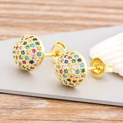 Top Quality Colorful Copper Zirconia Stud Earrings For Women Rainbow Jewelry Ladies New Trends Fashion Earrings Gift