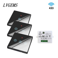 Wireless Remote Control Switch 1/2/3gang Touch Glass Panel Smart Home RF433 On-Off Bedside Dual Control Wall Light Switch