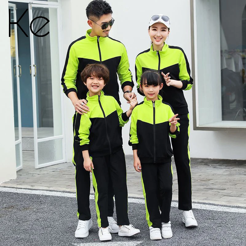 

KE454 spring autumn cotton sportswear family cotton 2 pieces with sport jacket tracksuit women sports suit women sports set men