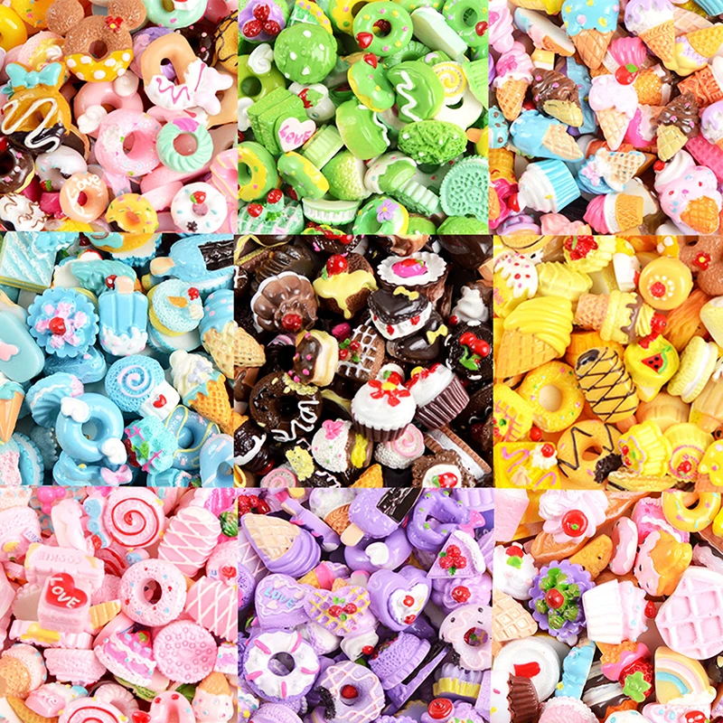 10pcs Diy Resin Charms Slime Supplies Additions Decor For Slimes All Filler Cute Cake Fruits Candy Phone Case Accessories Kits