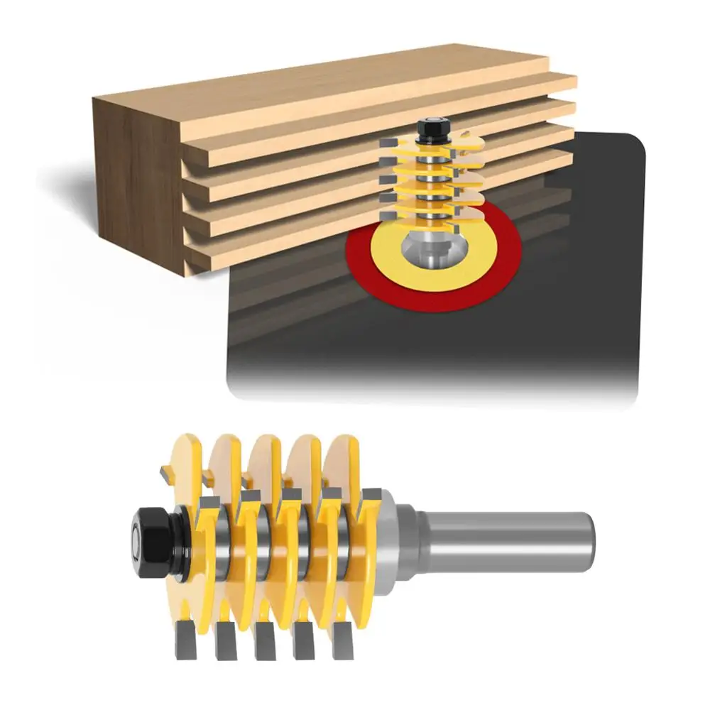 1pc caixa comum roteador bit-ajustável 5 lâmina-3 flauta-1/2 "12mm haste para cortador de madeira tenon cortador para ferramentas de madeira