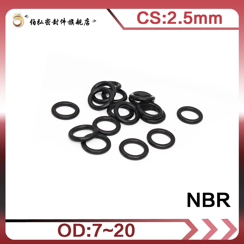 Nitrile Rubber O-Ring 50PCS/lot Black NBR Sealing CS2.5mm OD7/8/9/10/11/12/13/14/15/16/17/18/19/20mm O-Ring Seal Gasket Ring