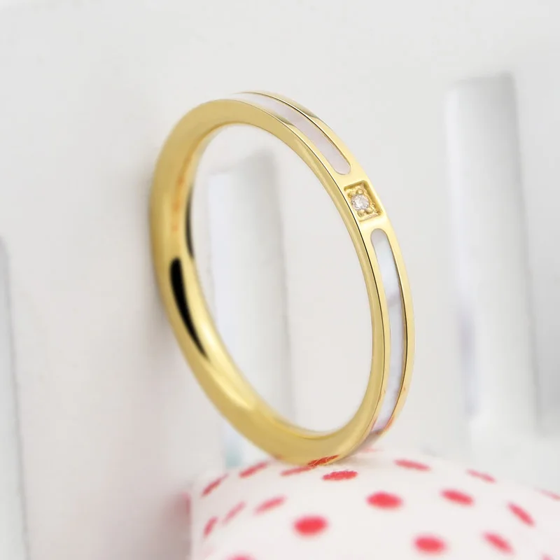 Classic Brand Jewelry Beautiful Zircon And Shell Ring Woman Gift Top Quality Stainless Steel Gold Color Love Rings Drop Shipping