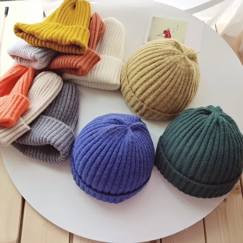 Winter Solid Color Knitted Mother Kids Baby Hat Wool Kids Caps For Girls Children Accessories