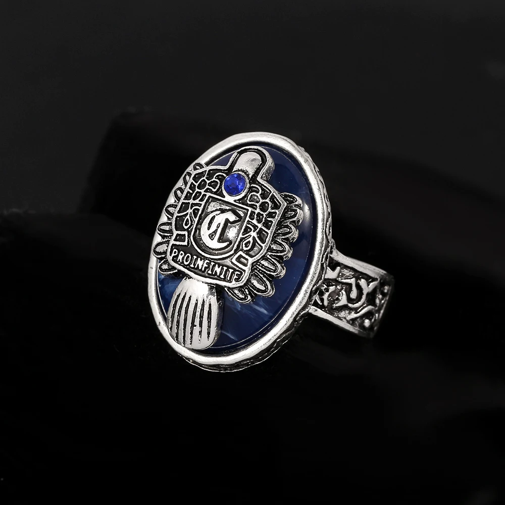 Vintage Punk The Vampire Diaries Initials Ring Retro A-Z Alphabet Blue Crystal Movies Gothic Rings For Men Women Jewelry Gift