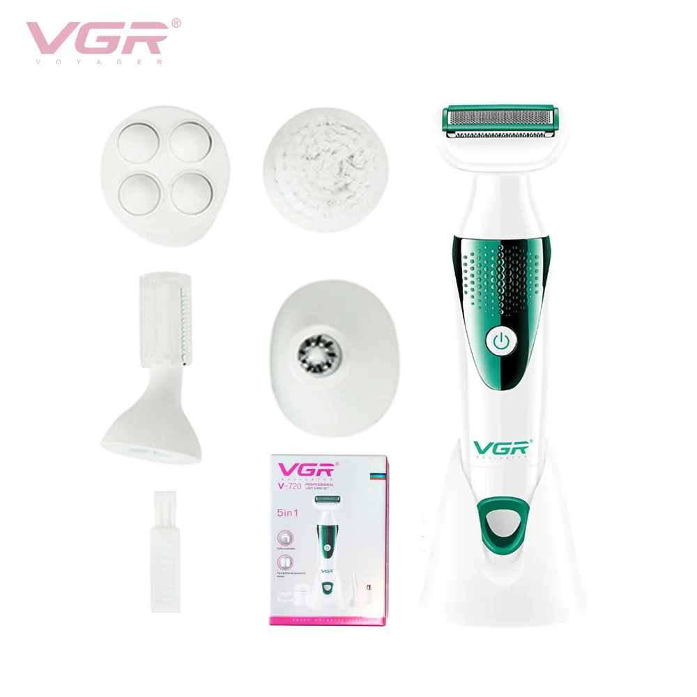 VGR 720 Personal Care Shaver, Depiladora Curved Net, Aparelhos Laváveis do Corpo, Lavagem de Sobrancelha, Massagem Facial, Barbear Nariz, V720, 5 em 1