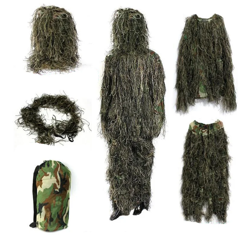 Hunting Ghillie Suit Camo Woodland Camouflage Forest 3D Tactical Suits Sniper Airsoft Military Hunting Clothes Outdoor Costume