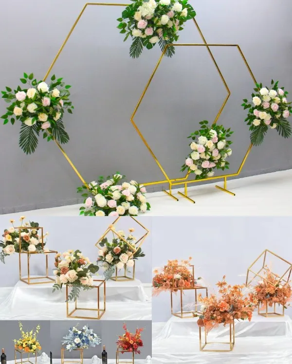 

Bright Gold Outdoor Lawn Wedding Floral Arch Flower Frame Holder Birthday Party Balloons Billboard Stand Welcome Sign Backdrops