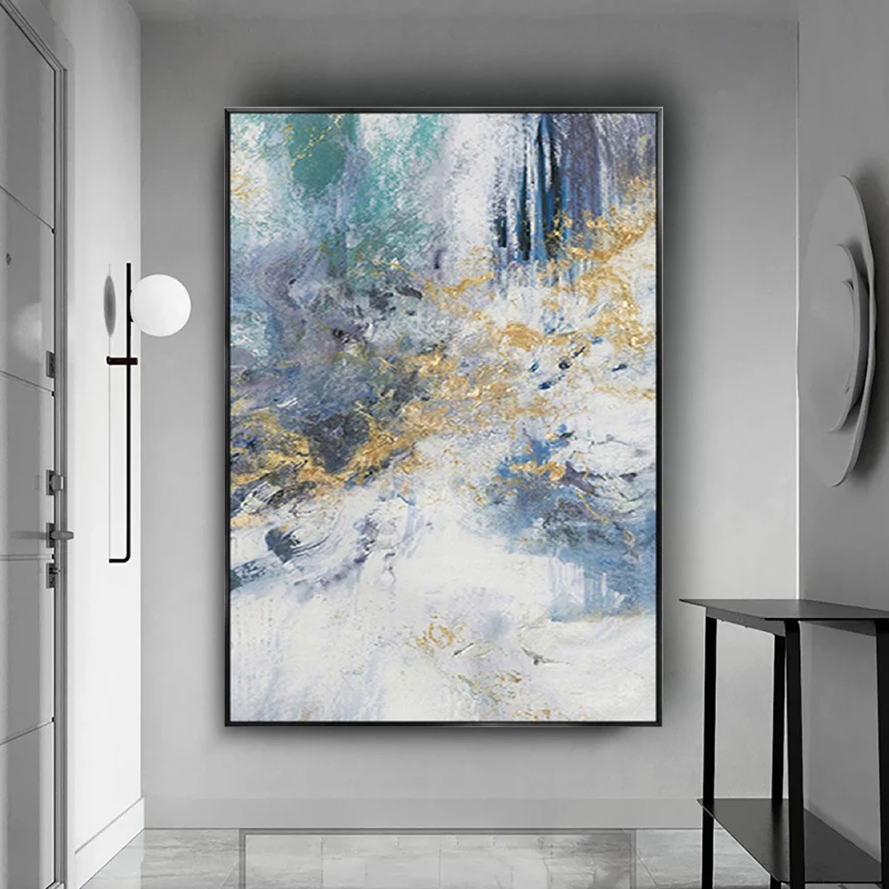 

Hand-painted Abstract Oil Paintings Blue Gold Foil Texture Sky View Canvas Painting Modern Canvas Home Decor Wall Art Sofa Mural