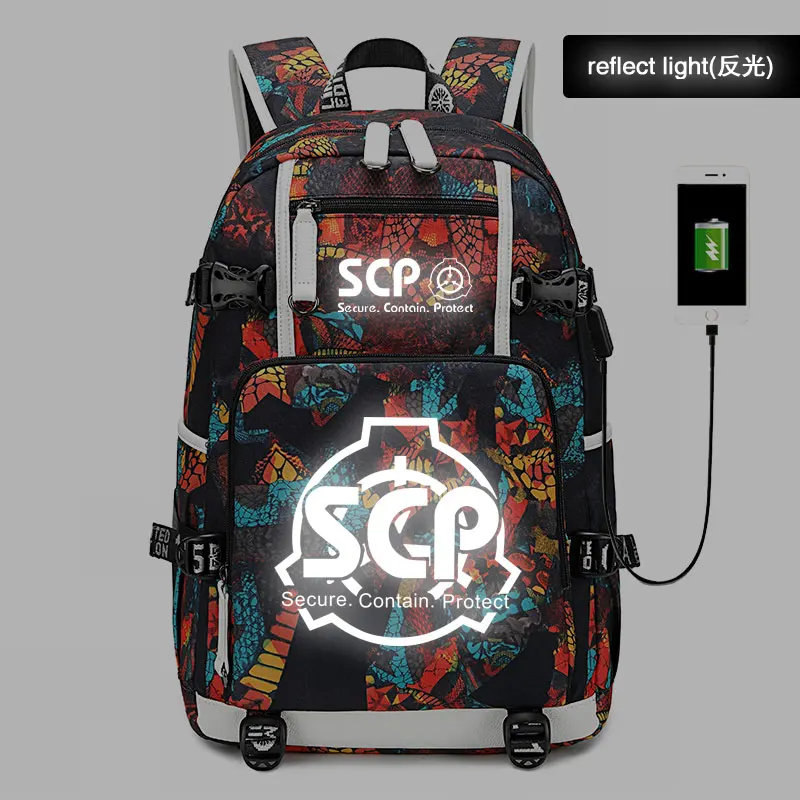 Imagem -05 - Bolsa Scp Fundação Mochila Estudante Schoolbag Homem Luminous Bolsas de Viagem Feminino Bolsa Usb Novo