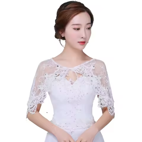 Lace Wedding Bolero Boat Neck Wraps Women Evening Dress Accessories