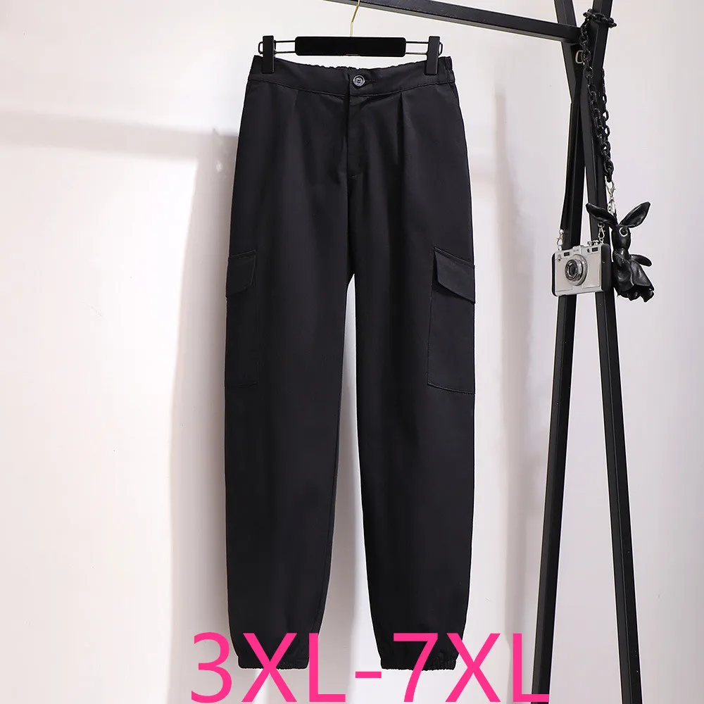 

New 2021 Spring Autumn Plus Size Haren Pants For Women Large Loose Casual Cotton Black Pocket Long Trousers 3XL 4XL 5XL 6XL 7XL