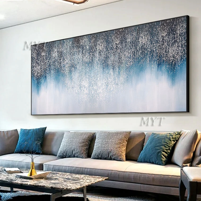 

Contemporary Abstract Paintings Filled With Dark Gray And L Blue Textured Large Home Decor Wall Art Living Room Frameless