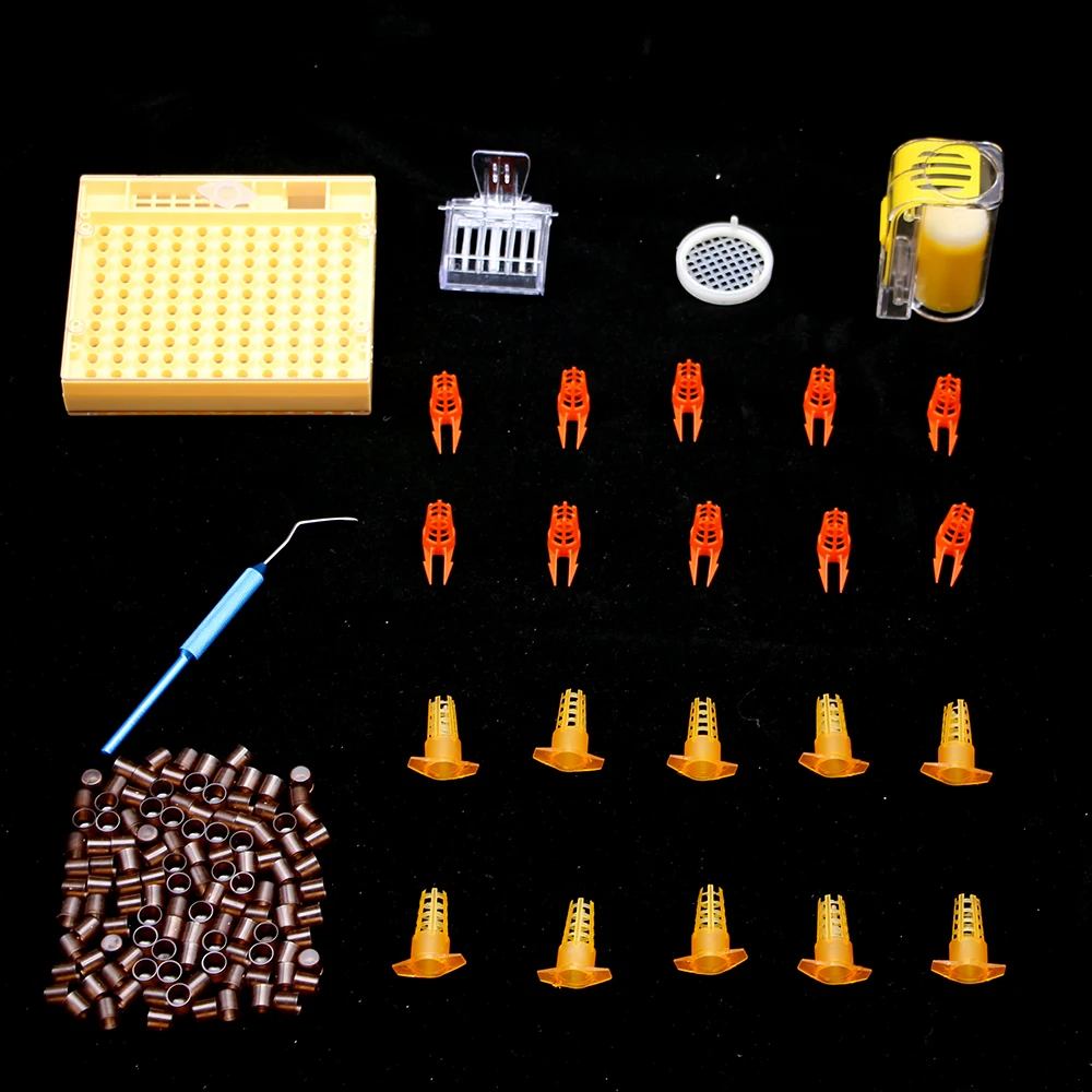 

1SET Apiculture Kit Queen Rearing System Plastic Bee Tools Brown Cell Protective Cover Cage Marking Bottle Larva Move Needle