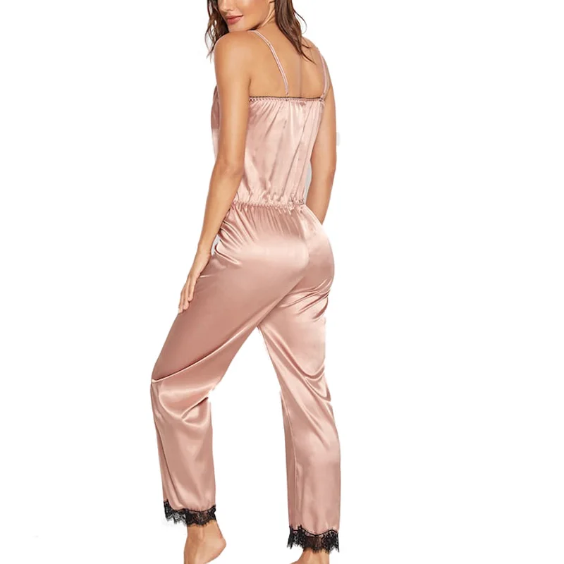 Women\'s Satin Jumpsuit Onesie Pajamas Sexy Sleepwear Comfy Pyjamas Gorgeous Bodysuit Lace Loungewear