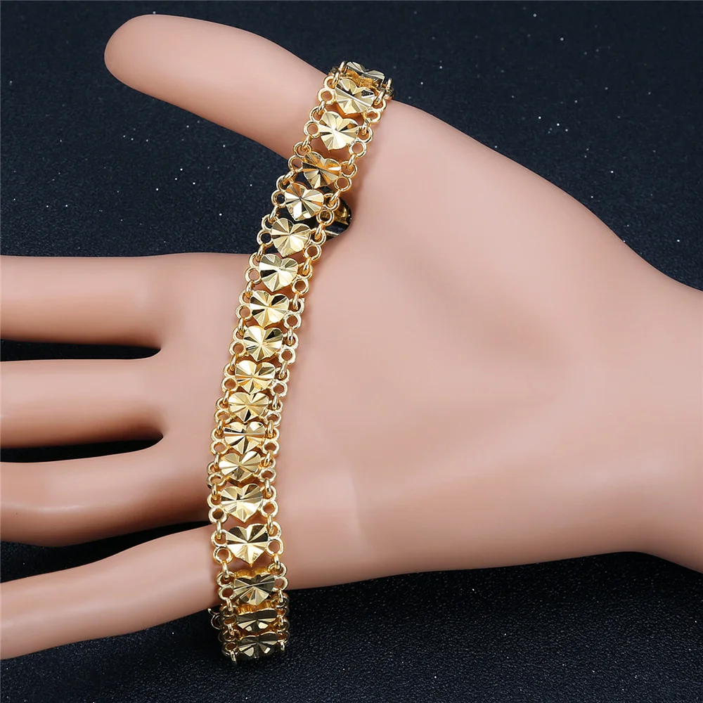 Punk Chunky Hand Chain Bracelet 12MM Gold Color Heart Wristband Bracelets For Men Women Fashion Jewelry Braslet