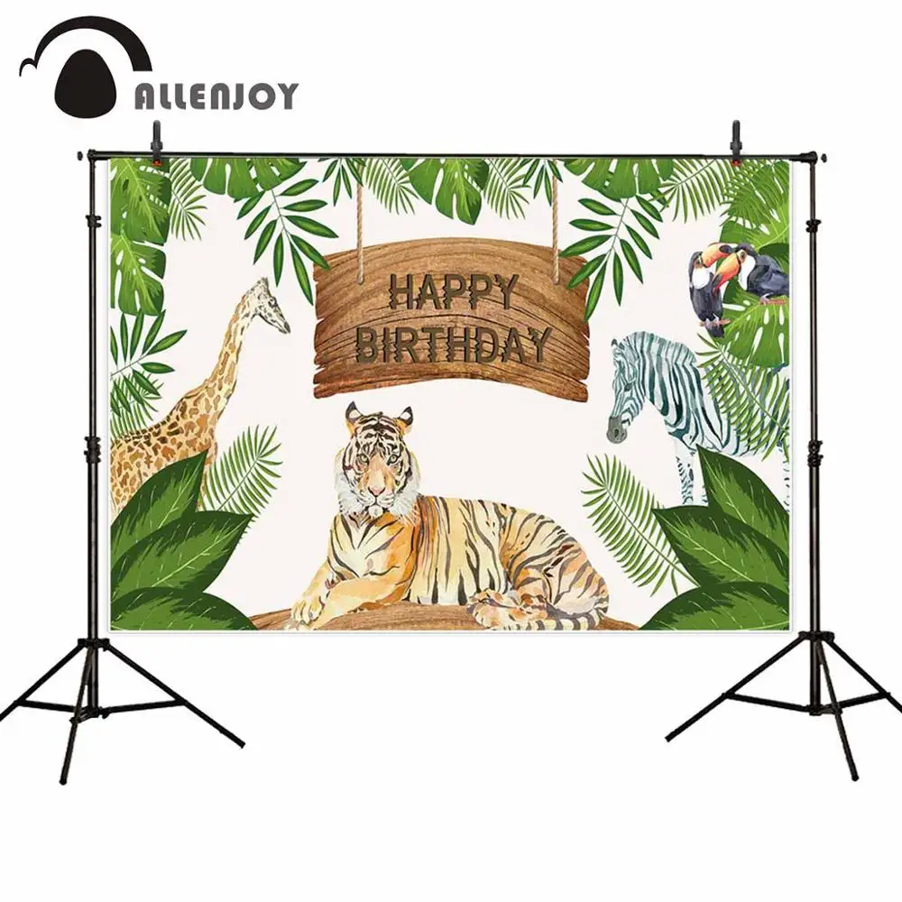 Allenjoy Safari backdrop Forest woodland Wild one Jungle Animals   1st birthday Party banner children Vinyl Custom Background