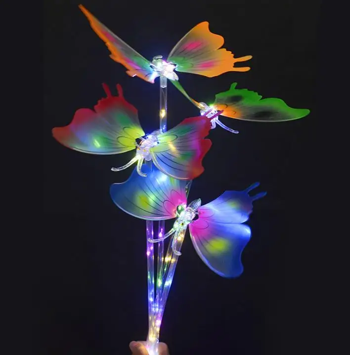 

LED Changing Light Color Butterfly Stick Flashing Blinky Light Up Princess Wand Party Festival Night Decor gift 65cm long