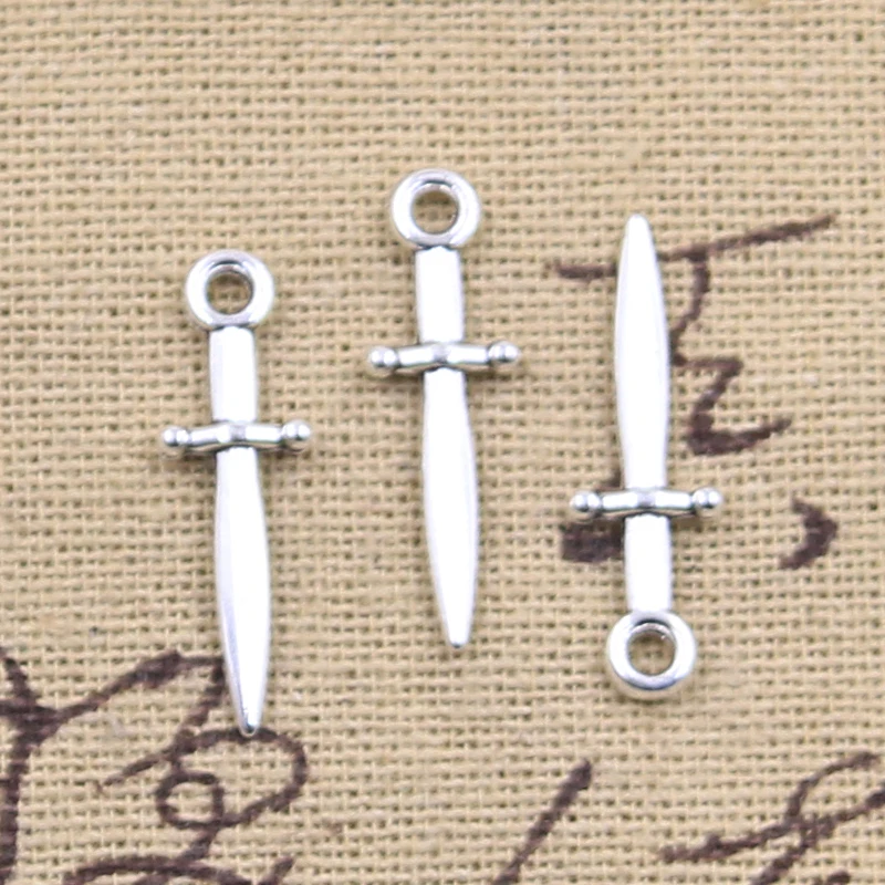 30pcs Charms Sword 24x7mm Antique Silver Color Pendants Making DIY Handmade Tibetan Finding Jewelry