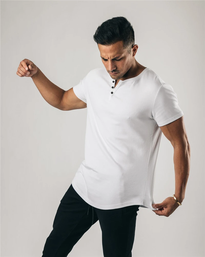 Plain clothing fitness polo shirt men fashion extend tshirt summer gym short sleeve t-shirt cotton bodybuilding Slim tops tees