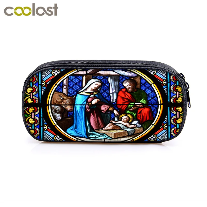 Vintage Religious Jesus Mary Colorful Cosmetic Cases Women Makeup Bag Teenager Girls Pencil Bag School Case Kids Stationary Bags