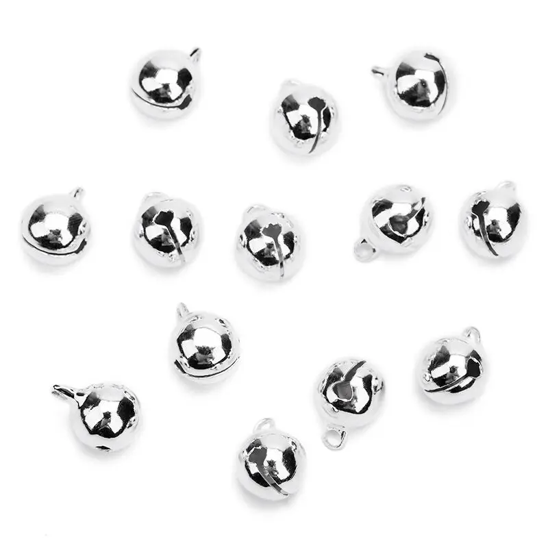 1 Pack/lot 6mm 8mm 10mm 12mm 14mm Silver Color Copper Jingle Small Bells Charms Beads Fit Christmas Decoration Crafts Bells