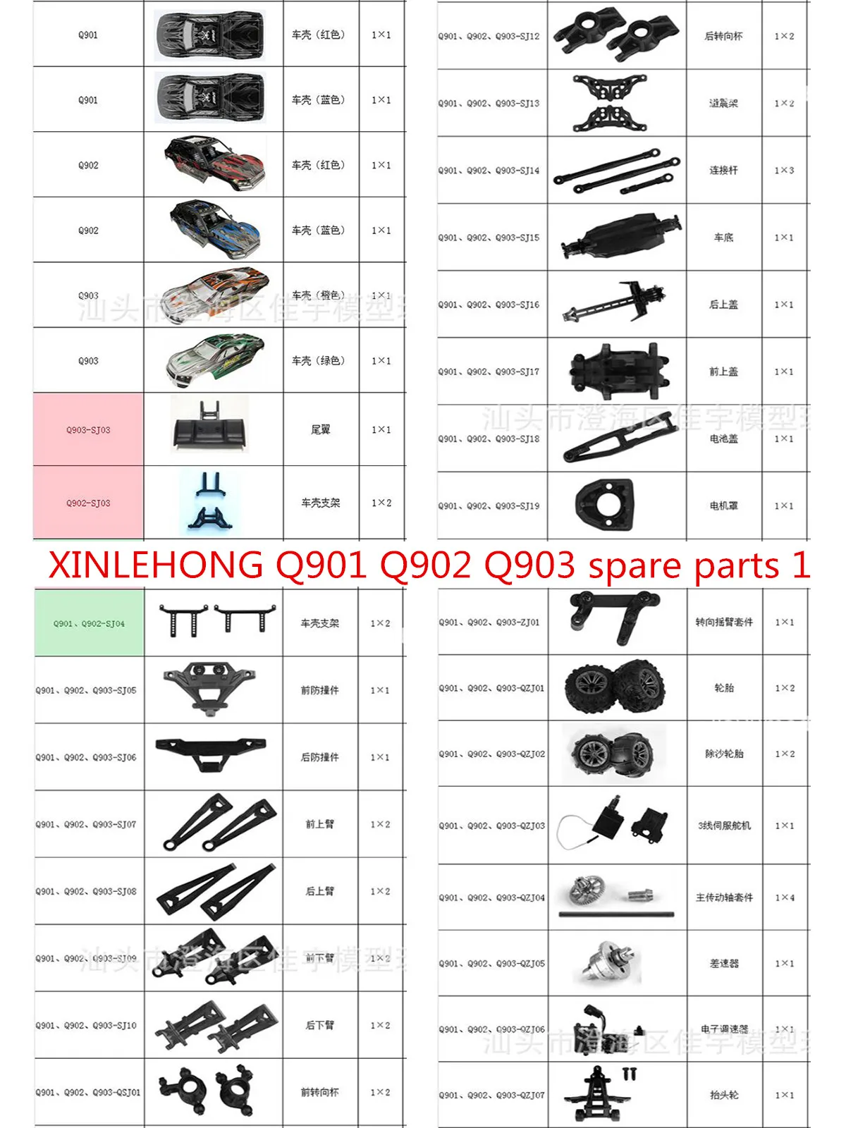 XINLEHONG XLH Q901 Q902 Q903 RC Car spare parts shell support wing gear Swing arm Differential ESC Tire servo Drive shaft etc