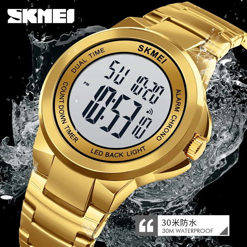 

SKMEI Street Fashion Steel Band Chronograph Alarm Clock Electronic Watch Dual Time Waterproof Luminous Simple Male Watch1712