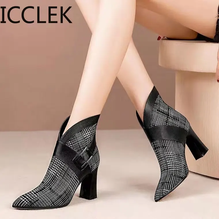 Sexy Women Boots 2020 Autumn and Winter V-Neck High Heels Ankle Shoes Boots Leather Booties Feminina Woman Wedding Party Shoes