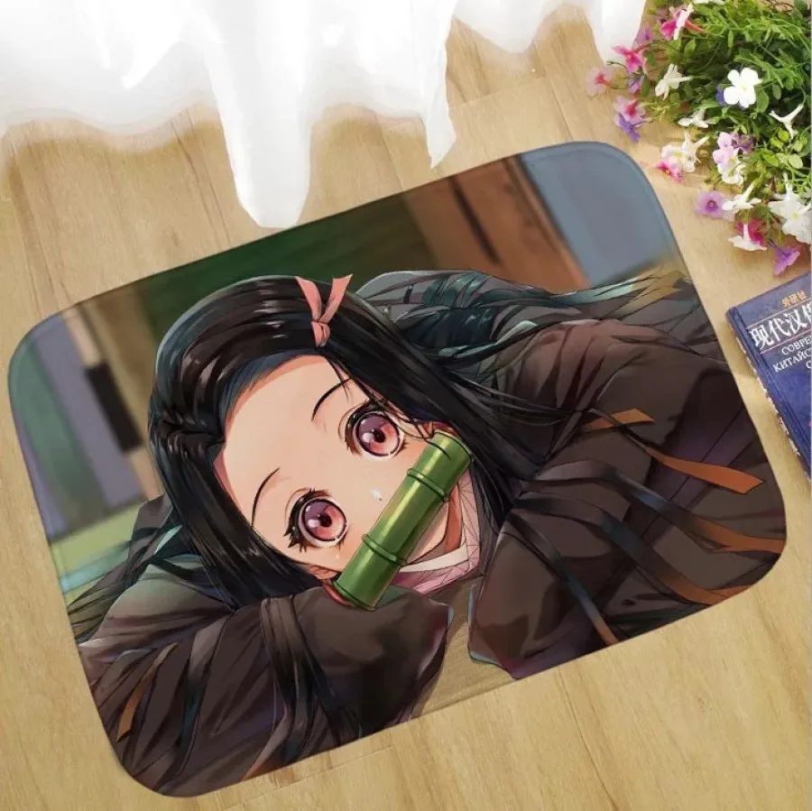 Demon Slayer Bath Mat Anime Bathroom Rug Set Kids Bedroom Kawaii Girl Rug Movie Floor Mat Kamado Nezuko Printing Carpet 60X40cm