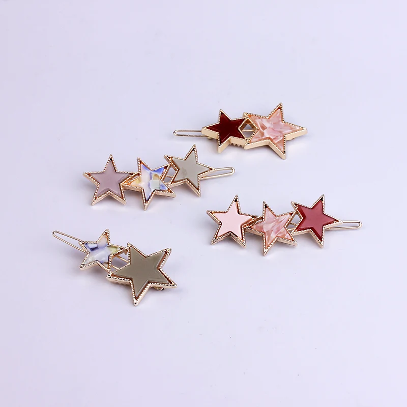 Fashion Star Hair Pins Gold Metal Hair Clips Barrettes Resin Head Jewelry Accessories Head Piece Brand Hair Pin For Women Girls