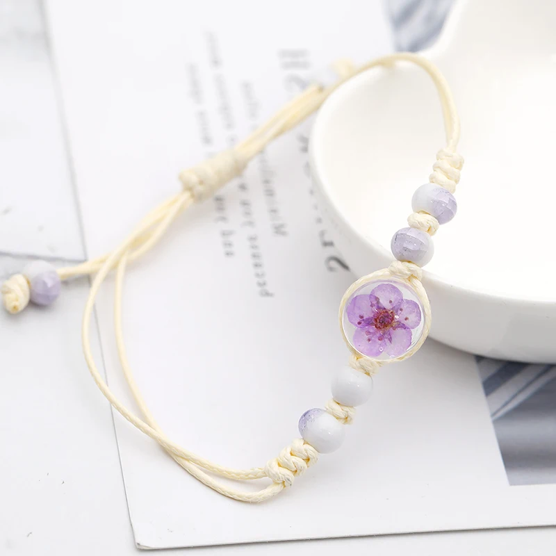 cute elegant glass flower bracelets for women vintage charm rope chain Adjustable bracelet women\'s fashion party gifts
