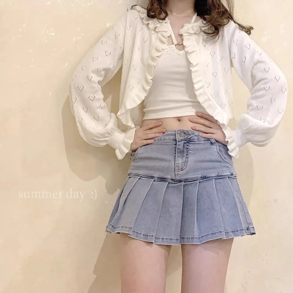 Cardigan Women White Design Sweet Girlish O-Neck Puff Sleeve Casual Open Stitch Spring Popular Ulzzang Stylish Femme Loose Chic