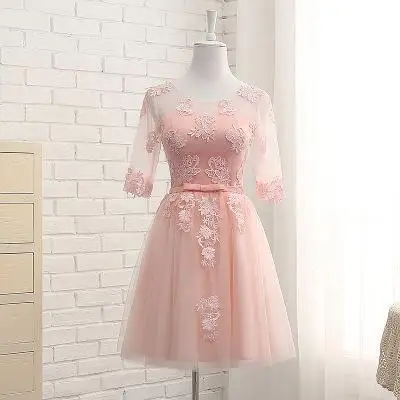 Pink Chiffon Bridesmaid Wedding Dress Sexy Lace Flower Long Dresses Elegant Slim Princess Evening Party Cheongsam Vestidos