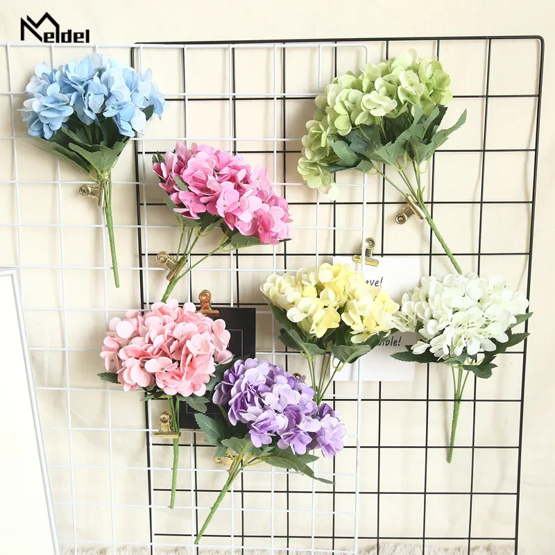 5 Branch Artificial Hydrangea Flower Bunch Pink White Silk Small Bouquet Bride Flower Home Garden Table Autumn Decor Fake Flower