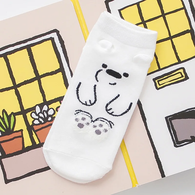 Ladies Socks Women Fashion Cartoon Socks Cotton Kitten Puppy Animal Pattern Cute Kawaii Funny Socks for Girls Short Ankle Socks