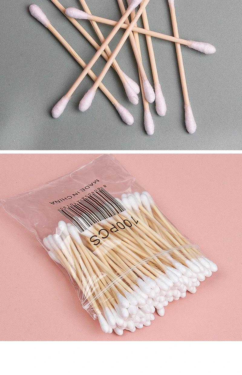 100 stücke Doppel Kopf Baumwolle Tupfer Holz Sticks Baumwolle Tupfer Microbrush Einweg Baumwolle Knospen Für Schönheit Make-Up Nase Ohren Reinigung – Detail 10