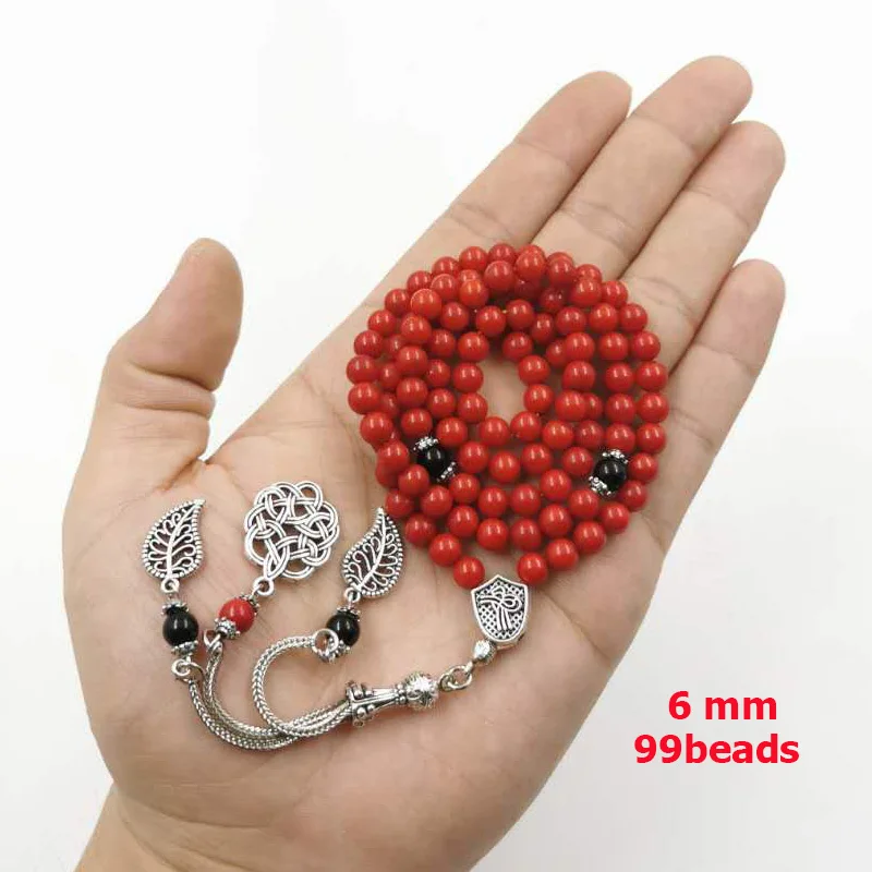 

2021 Women's Bracelets Saudi arabia Samll size Red coral Tasbih 99 Natural coral Eid gift Everything is new Fashion arab jewelry