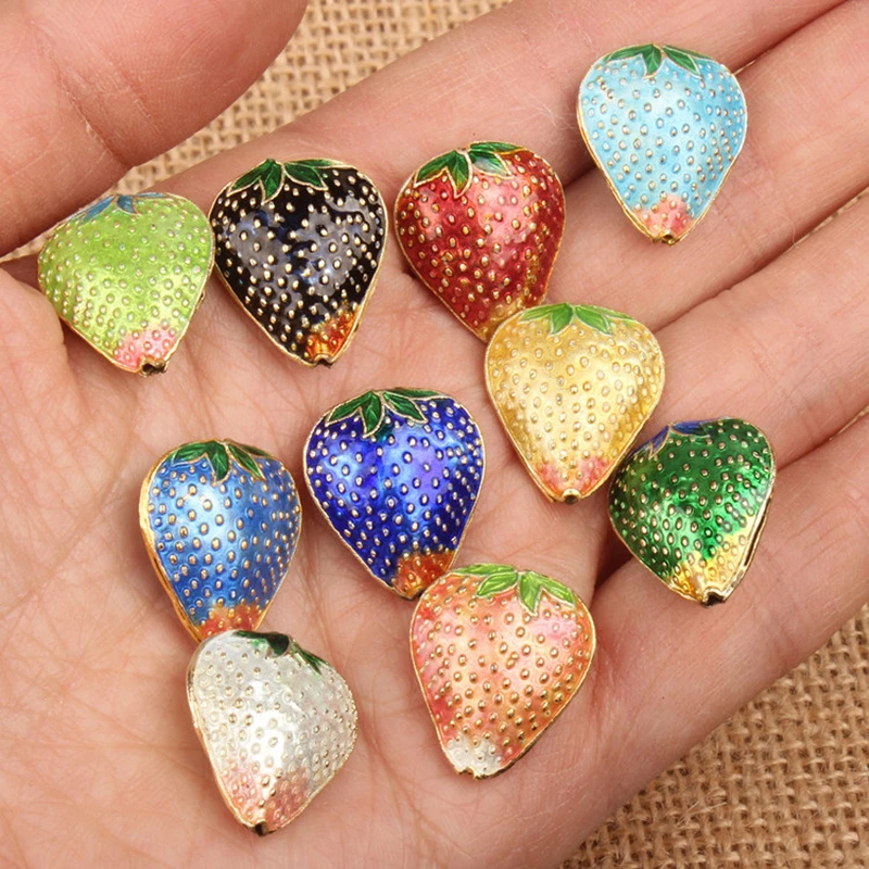 Handwork Fancy Enamel Filigree Strawberry Loose Beads Cloisonne Accessories DIY Jewelry Making Necklace Earrings Bracelet  5pcs