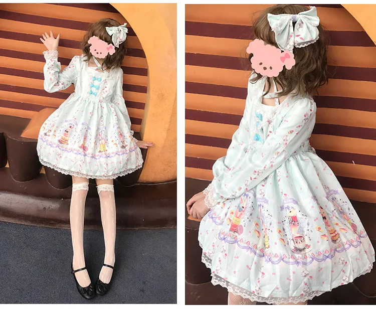 Abito vittoriano con fasciatura stampa carina kawaii girl gothic lolita op princess loli abito dolce giapponese lolita bowknot in pizzo retrò