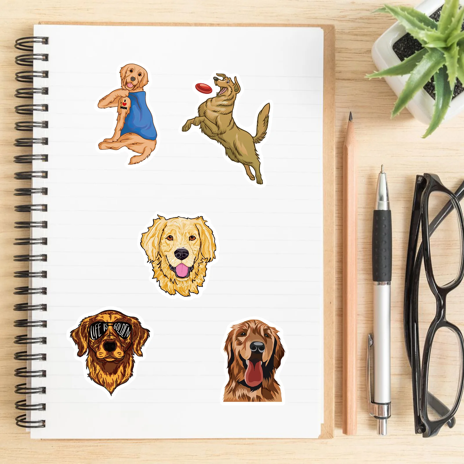 50pcs/set New Cute Golden Retriever Dog Small Waterproof Stickers for Bike Laptop Notebook Wall Guitar