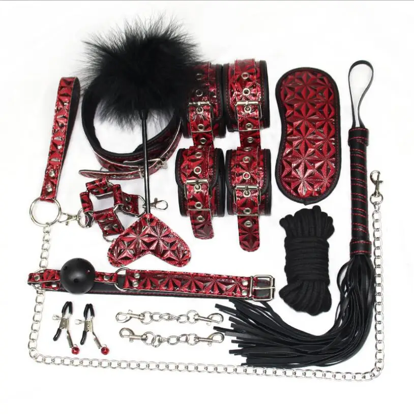 Erotic Sex Toy For Adult Level A PU Leather BDSM Sex Bondage Set Handcuffs Mask Gag Slave Collar Sex Toys for Couples S0136 view 5