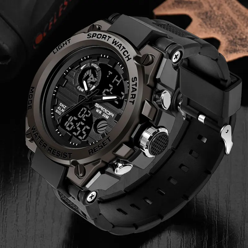 Fashion Sanda Brand Wrist Watch Men Watches Military Army Sport Style Wristwatch Dual Display Male For Clock Waterproof Hours