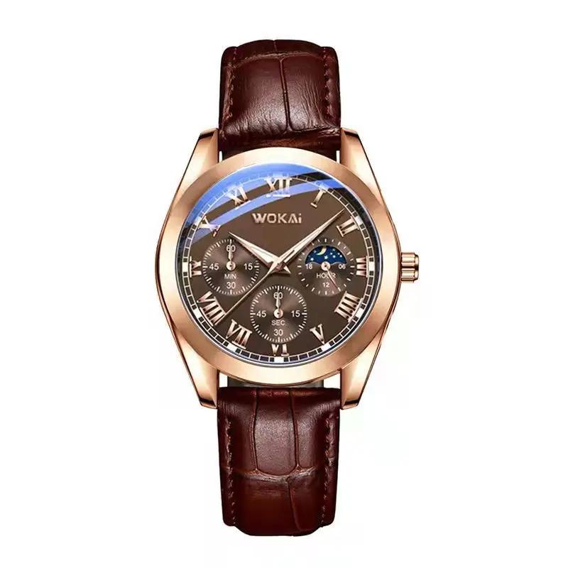 WOKAI – montre à quartz lumineuse et étanche pour homme, accessoire de sport, multifonction, avec ceinture en cuir, haute qualité