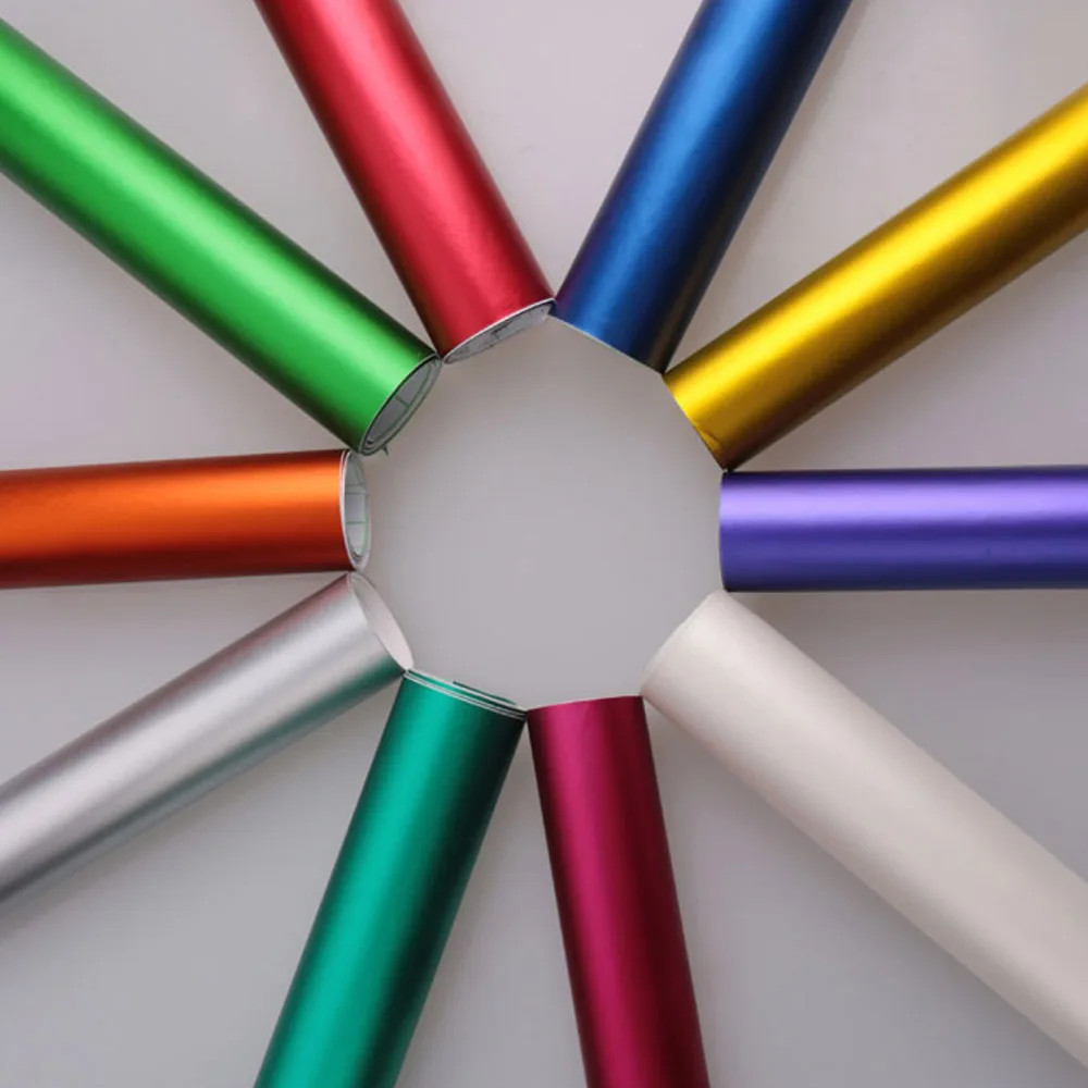 

8 Colors Red Blue Gold Green Purple Matte Satin Chrome Vinyl Wrap Film Sticker Decal Bubble Free Car Wrapping Film